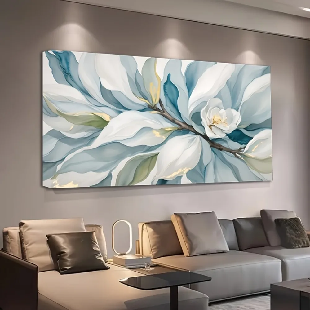A modern abstract floral canvas mural, elegant home decor poster, framed in 1.5 inch thick pine solid wood