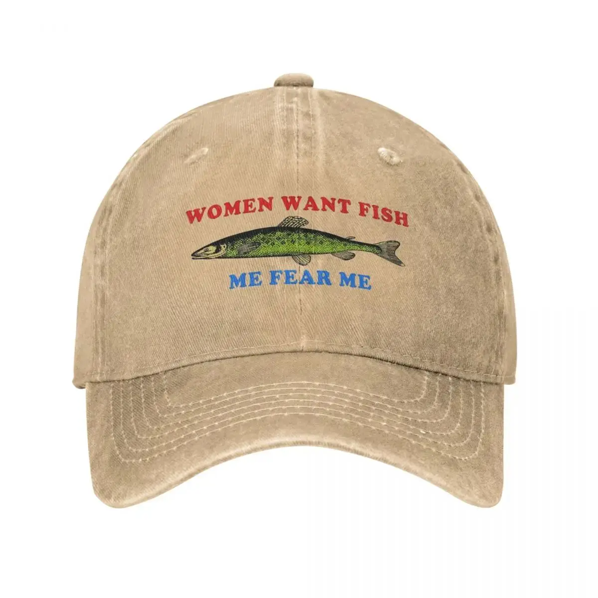 Women Want Fish Me Fear Me Funny Graphic Baseball Cap Vintage Distressed Washed Unisex Outdoor Hat