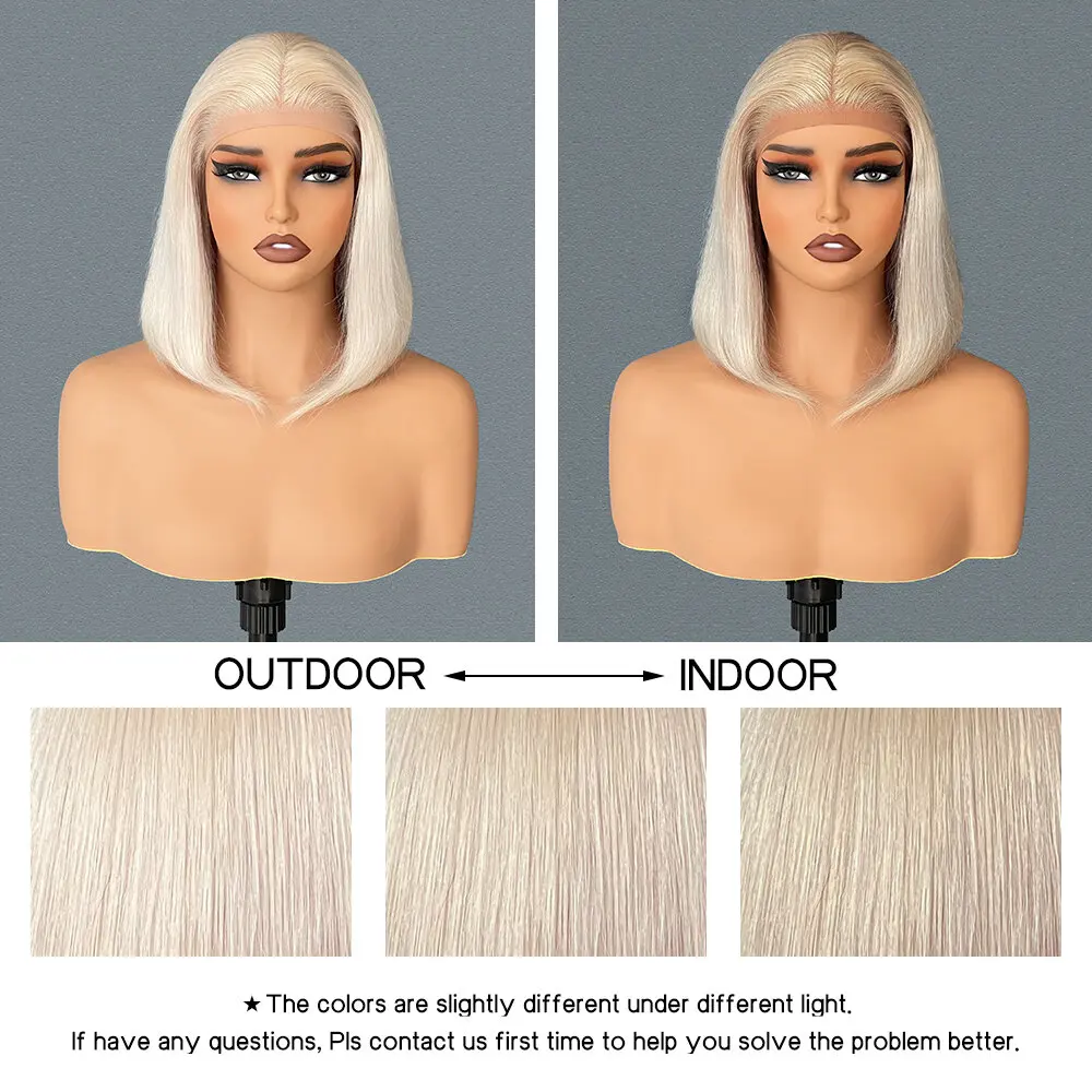 البلاتين شقراء ملونة قصيرة بوب 13x4x1 الدانتيل جزء شعر مستعار الدانتيل الشفاف الباروكة البرازيلي عذراء الشعر قبل قطعها شعر مستعار مستقيم #2