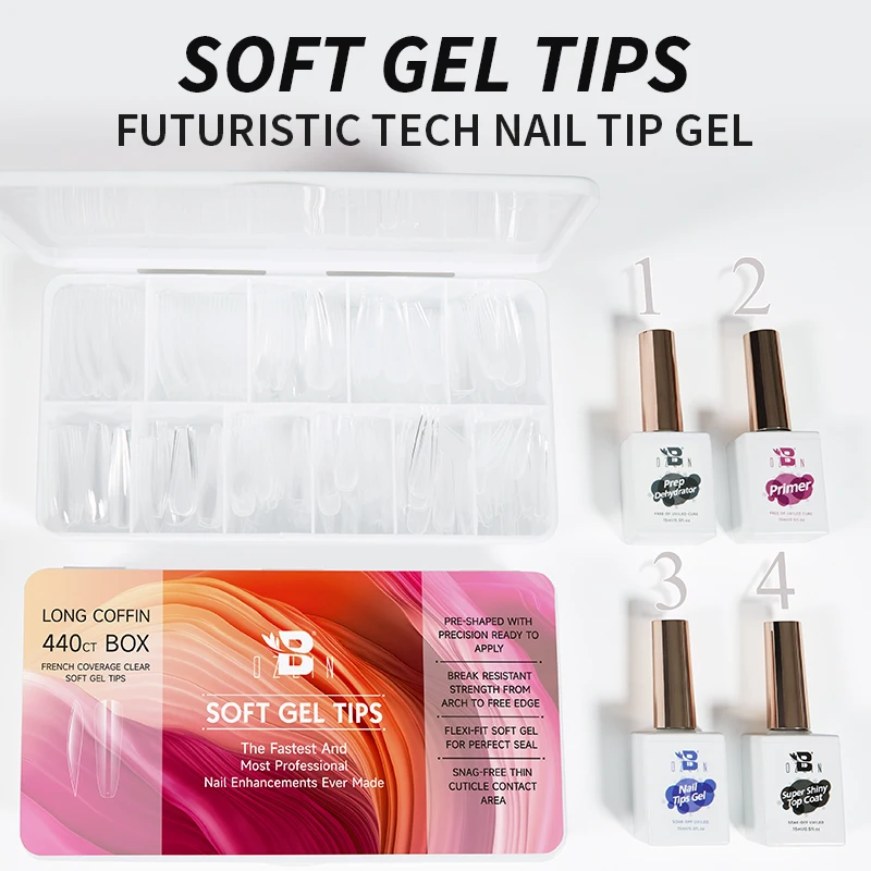 BOZLIN 15ml Nail Tips Gel Glue Kit Base Top Function Gel Polish Full Cover False Nail Tips Set For Nail Extension