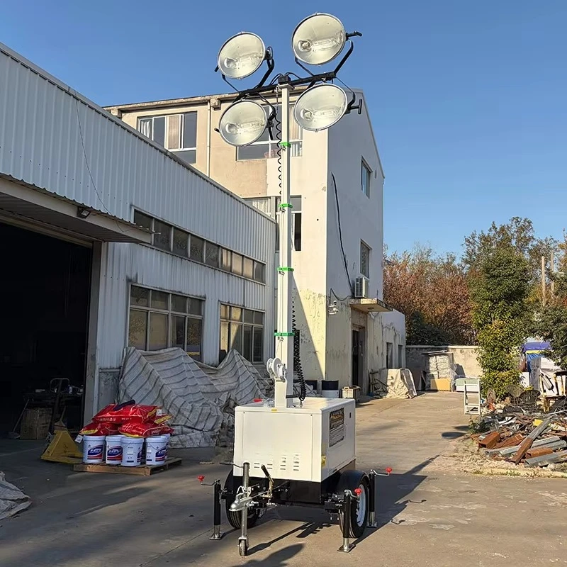 Diesel Lighting Tower Manual Telescopic Light Mast Low Noise Diesel Unit Easy Maintenance Outdoor Engineering Night Flood Tower