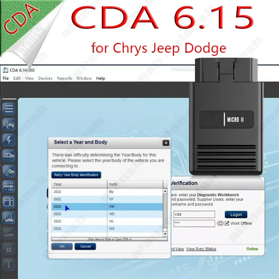 2026 CDA 6.15 CDA6 for Chrysler Diagnostic Application Work with Witech MicroPod II 2 Flash Program for Dodge/Jeep Nitro
