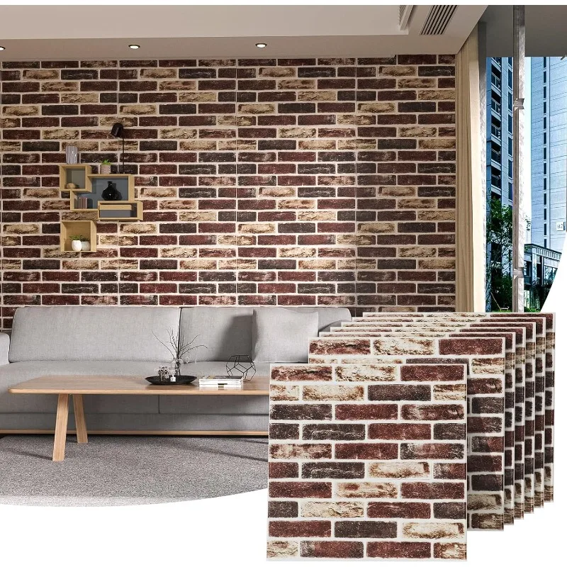 Faux Brick Tile 3D Strip Wall Paneling, Self-adhesive Artificial Stone Backsplash Waterproof Foam Panels , 20 PCS