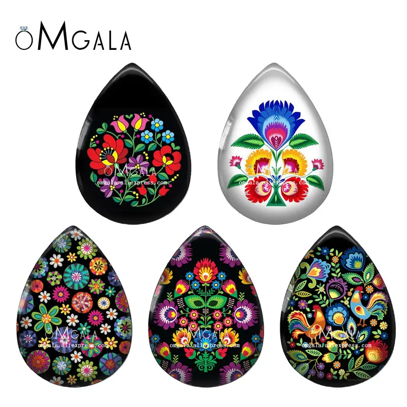 Fashion Floral Poland Folk Art Flowers Patterns 13x18/18x25mm Photo Glass Cabochon Flat Back For DIY Jewelry Making Findings