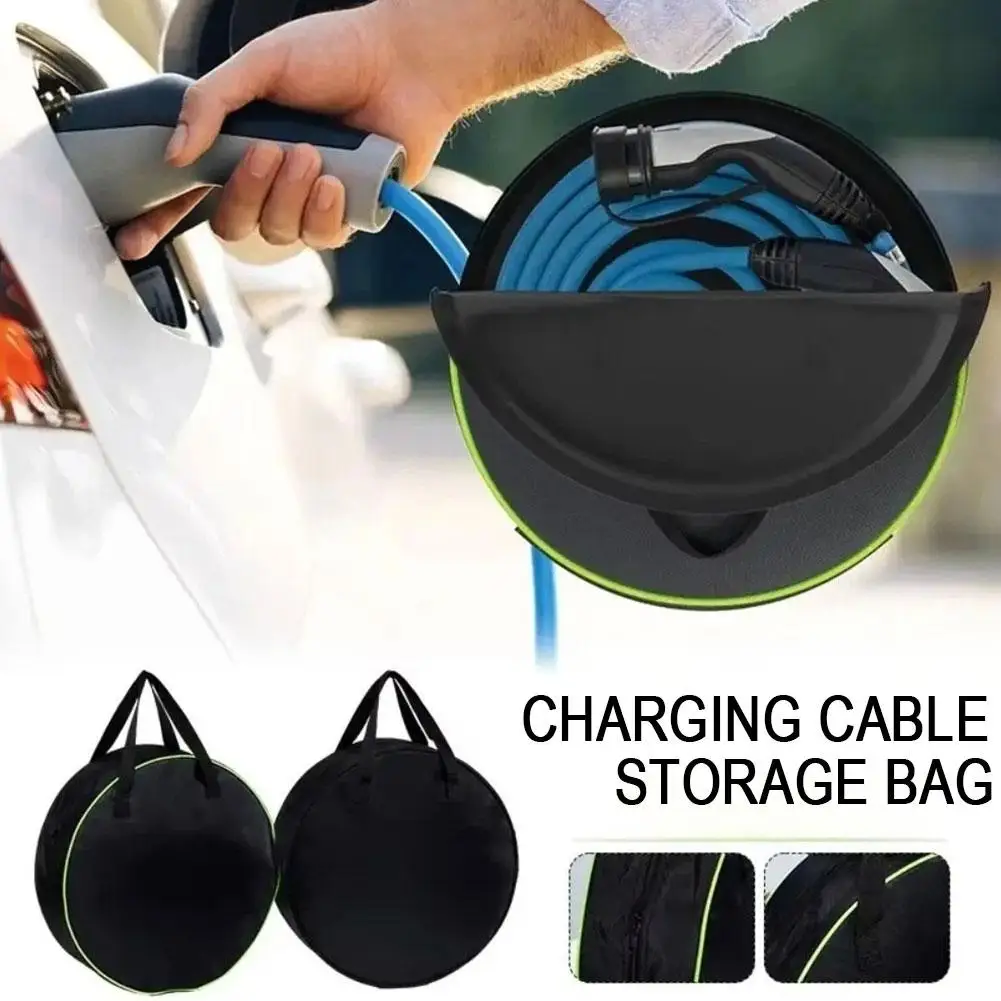 New Black Green Car Charge Cable Bag Waterproof Oxford Cloth Storage Bags Round Car Tools Bag Organizer Zipper Cylindrical Bag
