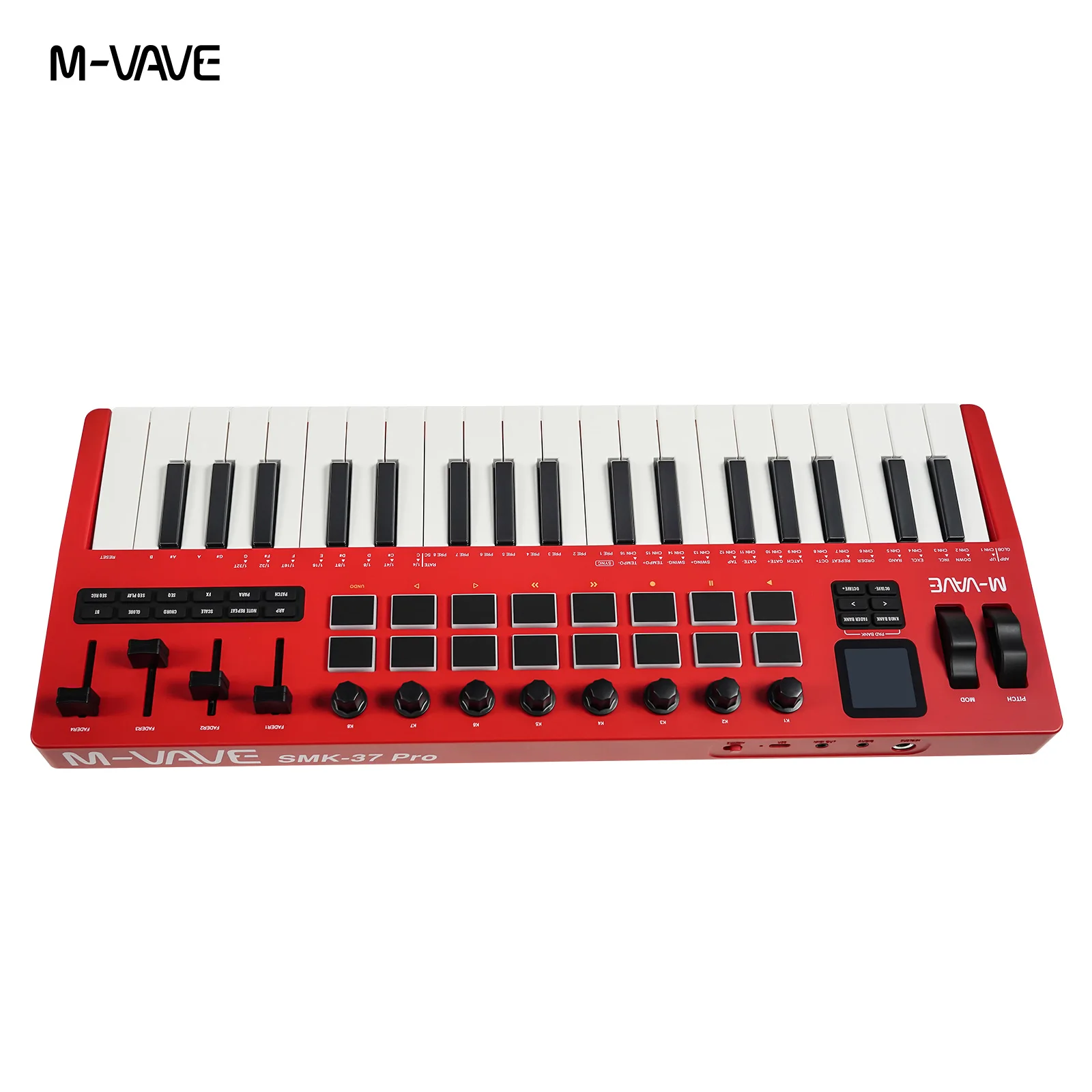 M-VAVE SMK-37 PRO 37키 USB MIDI 컨트롤러 (16개 RGB 패드 및 8개 노브 포함)는 WINDOWS, MAC, IOS, Android 소프트웨어 작동을 지원합니다.
