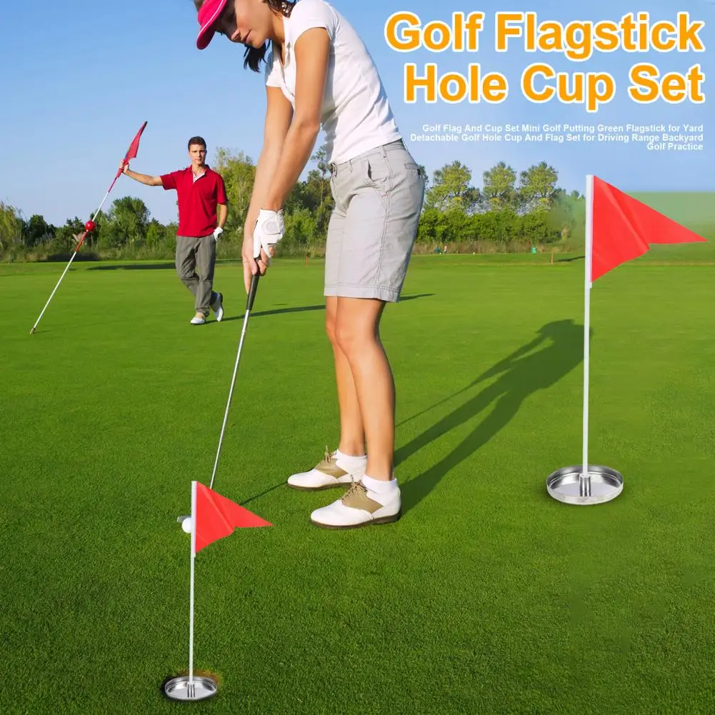 Golf Flagstick Hole Cup Set Golf Hole Cup for Game Improvement Mini Golf Flag Cup Set for Putting Green Detachable Hole