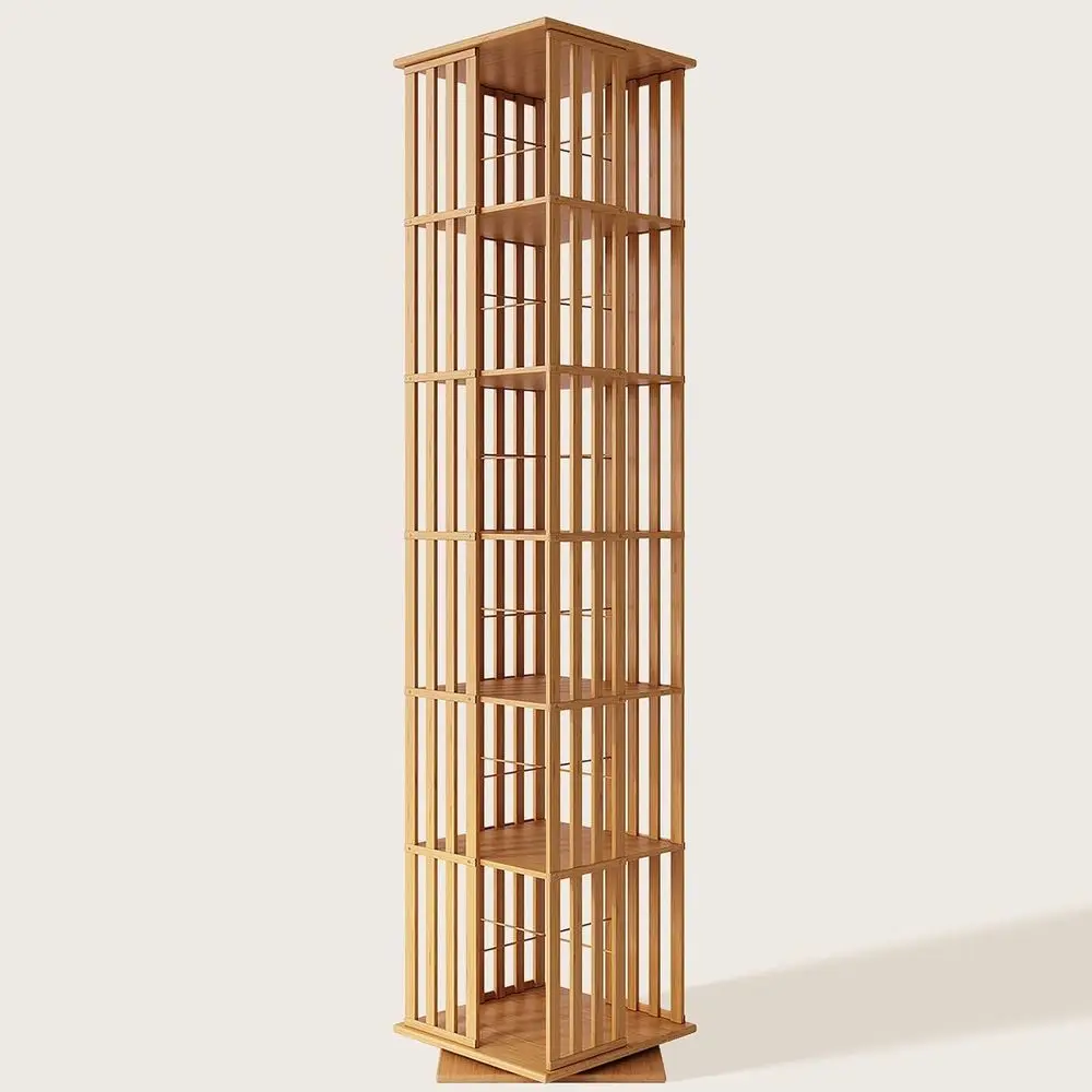 360° Rotating Bamboo CD/DVD Shel - 6-Tier Space-Saving Media Storage Cabinet or Movies, Organizer with Super Compact Design
