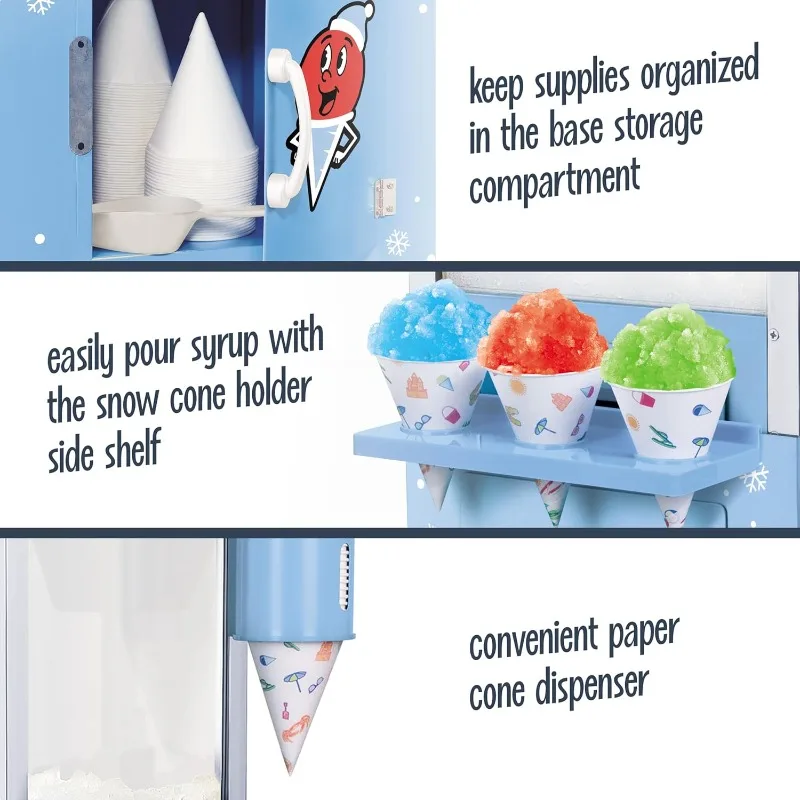 Snow Cone Shaved Ice Machine - Retro Cart Slushie Machine Makes 72 Icy Treats - Includes Metal Scoop, 2 Syrup Bottlesl