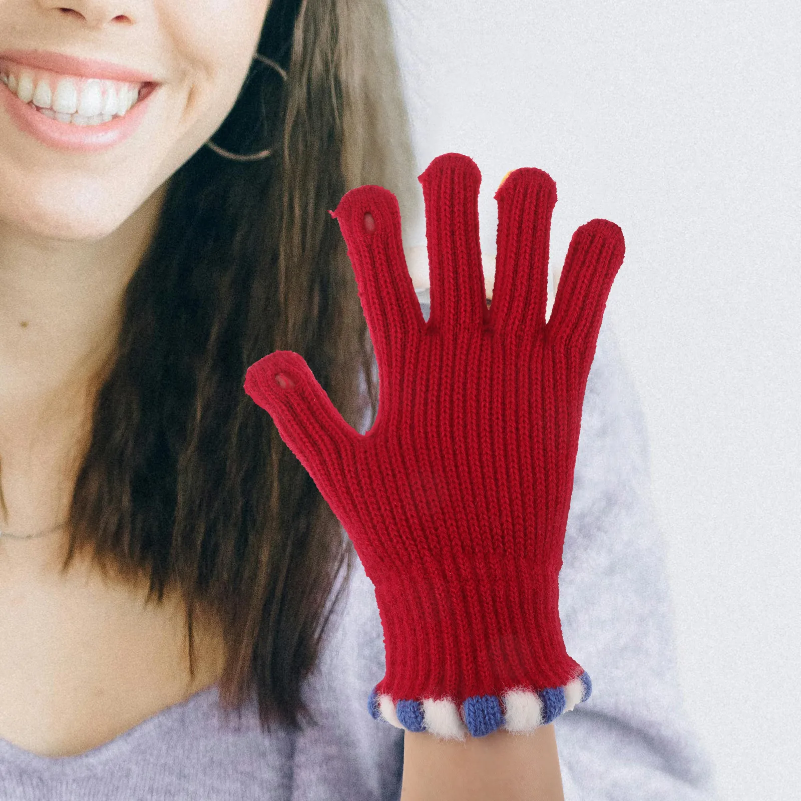 

1Par Colorful Pom Pom Knit Gloves Fingerless Warm Winter Cycling Full Finger Touchscreen Running Gloves Lovely Kids Women