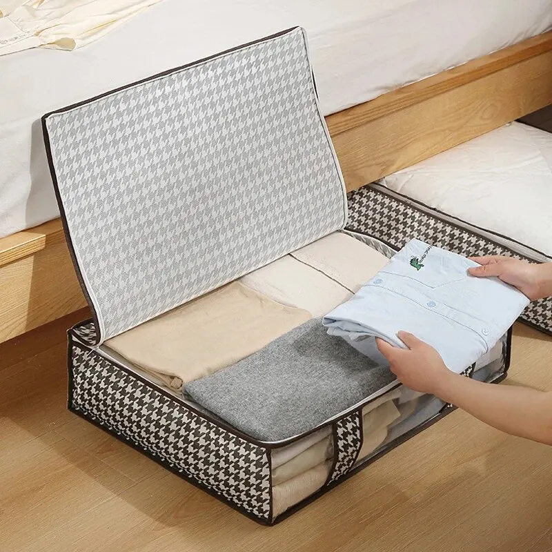 1pc Houndstooth Quilt Clothes Storage Bag Big Capacity Foldable Dustproof Toys Bags Moisture Dust Proof Proof Organizer image 2
