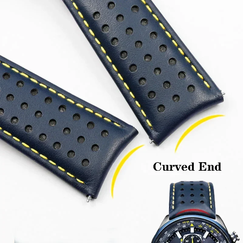 حزام من الجلد الطبيعي لسلسلة الملائكة الزرقاء للمواطن حزام ساعة من جلد البقر ذو نهاية منحنية 22 مللي متر 23 مللي متر لـ Blancpain Fifty Fathoms