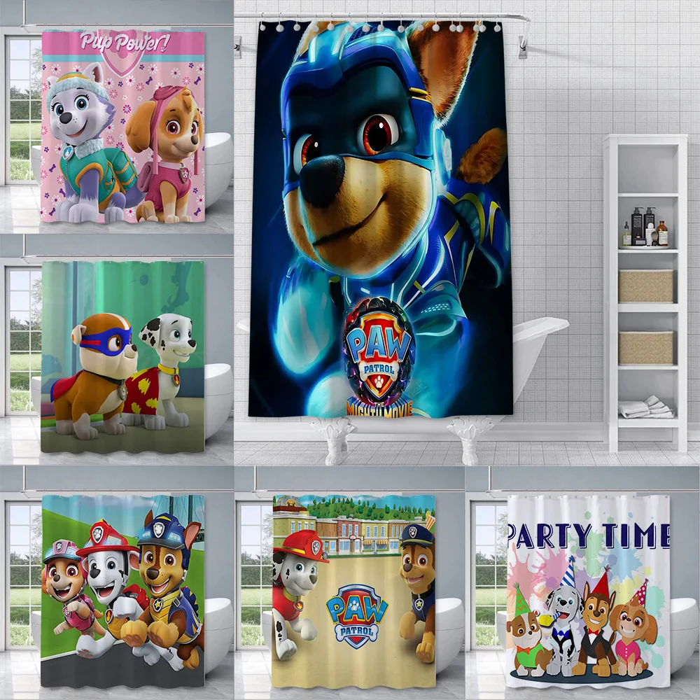 Cartoon P-PAW P-patrol Dogs Shower Curtain Waterproof Polyester Fabric Paint Bath Curtains Home Bathroom Decor Curtain With Hook