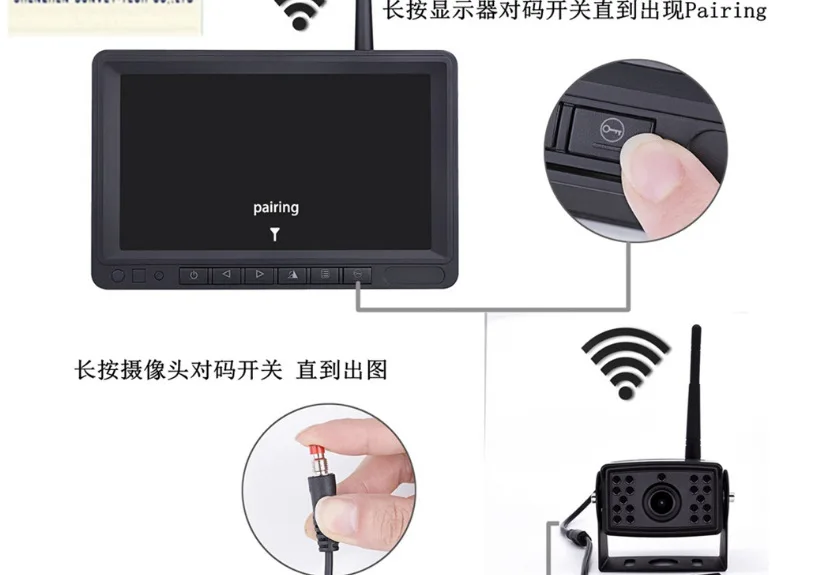 7 Inch Color Monitor 720P 2.4Ghz Wireless  Car Rear-View Camera 12-24V Reverse Back Car Screen