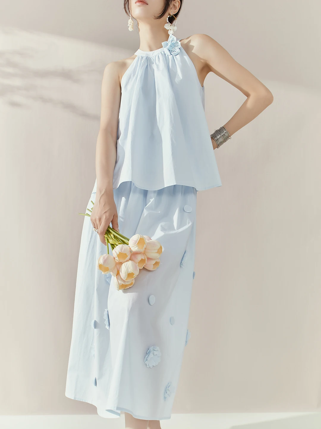 

Летний комплект Flowing Era: топ и юбка с цветочным принтом для женщин, молодежный, повседневный, из двух предметов