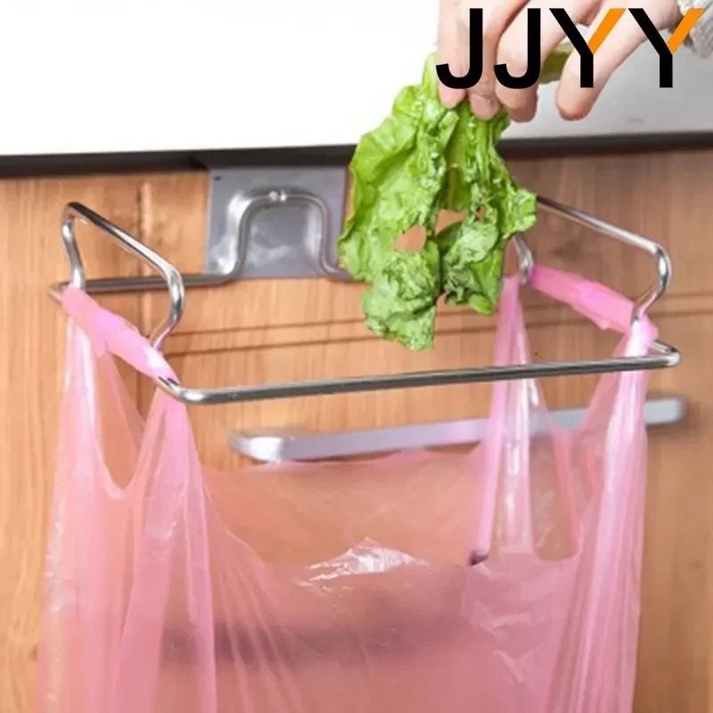 JJYY Hanging Trash Bag Holder Stainless Steel, 2 Size Over Door Kitchen Waste Bin for Cabinet Doors and Cupboards