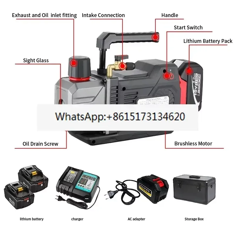 1pcs 18V Cordless Mini Li-ion Battery Refrigeration Vacuum Pump 2CFM DC Brushless Motor