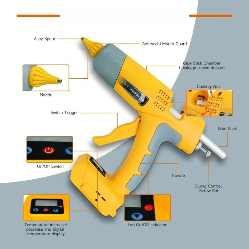 Cordless Hot Glue * 100W for 18V/20V Battery, 11mm Glue Sticks DIY Craft Tool (No Battery)
