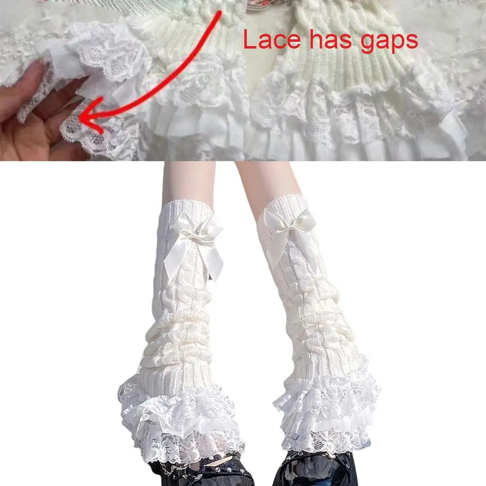 Cute Lace Flared Knitted Long Legs Warmers Harajuku Lolita Socks White Foot Cover Kawai Jk Calf Gaiters Sweet Legwarmers