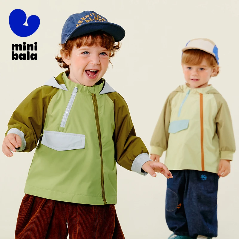 

Mini Bala Boys Hooded Windproof Jacket 2025 New Autumn Outdoor Waterproof Coat for Kids