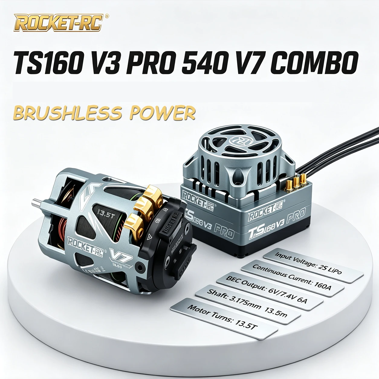 ROCKET-RC TS160 V3PRO 540 V7 Motor 160A ESC Sensored Brushless Combo for 1/10 RC F1 Rally Racing Drift Touring Buggy Crawler Car