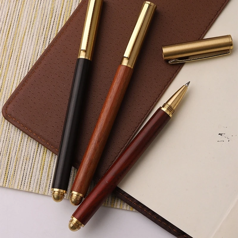 Business Signature Pen Wood Signing Pen Ballpoint Pen Wood Gel Pen Write Smoohtly Pen Refills for Wedding Hotel Office