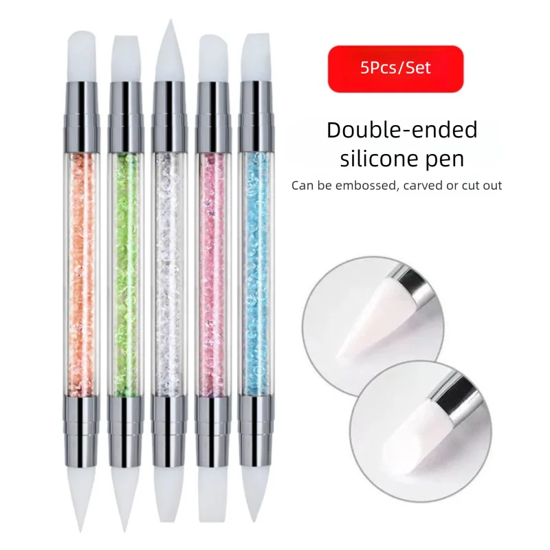 

5Pcs/set Dual-ended Silicone Sculpture Pen for Nail Art, Easy and Precise Nail Design Tool, 3D Carving Glitter Dotting Brush