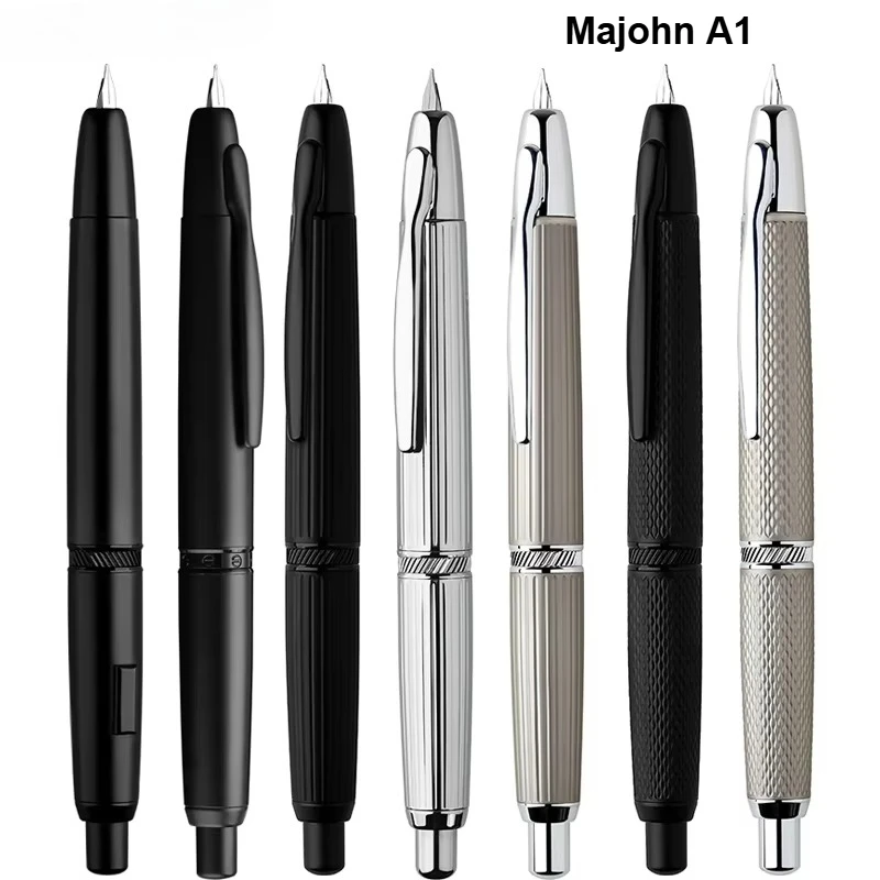 Majohn A1 Press Fountain Pen EF/F Nib Metal  Fish Scale Pattern Writing Ink Pens for Business Office School Supplies Gift Pens