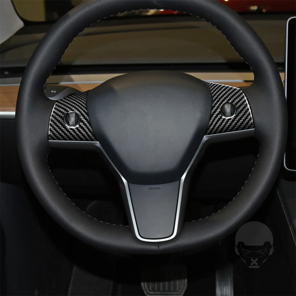 For Tesla Model 3 Y 2017-2023 Car Steering Wheel Panel Cover Trim Stickers Frame ABS Carbon Fiber Modification Accessories