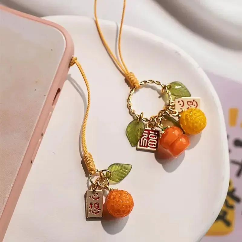 Colgante de cadena de teléfono móvil de caqui de diseño Simple, alto valor de belleza, exquisito bolso naranja de moda nacional, cordón, regalo de pareja