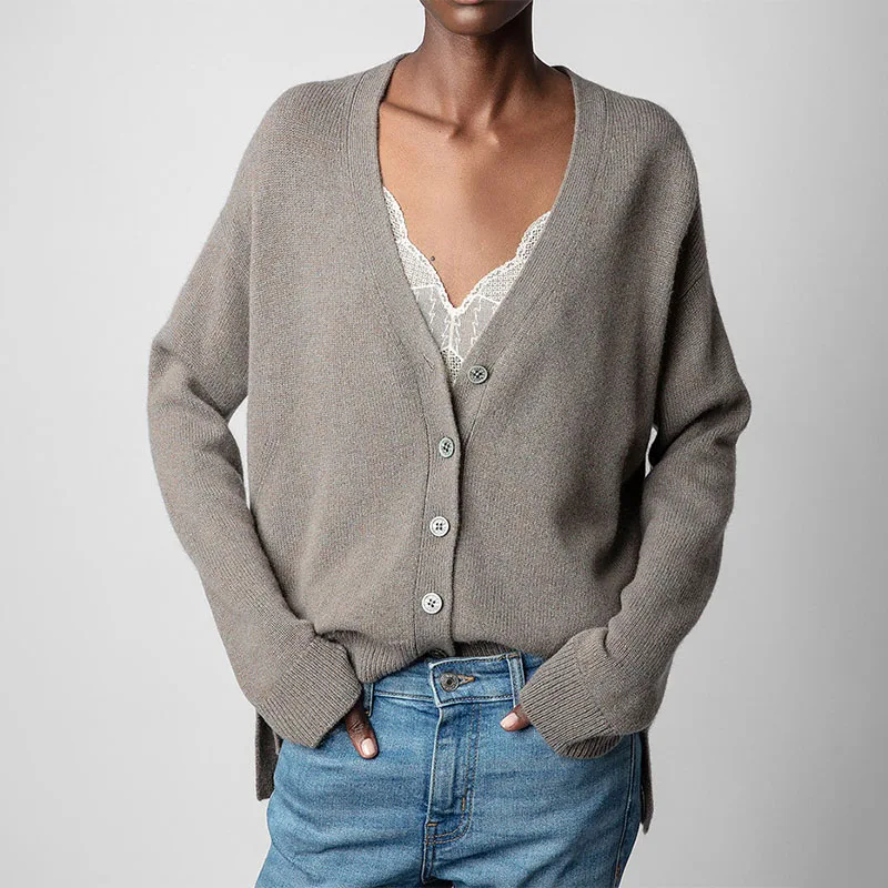 Brown Cardigans Female Casual V-Neck Cashmere Sweater Women Fashion Smile Face Cardigan Sweaters Button Autumn Tops