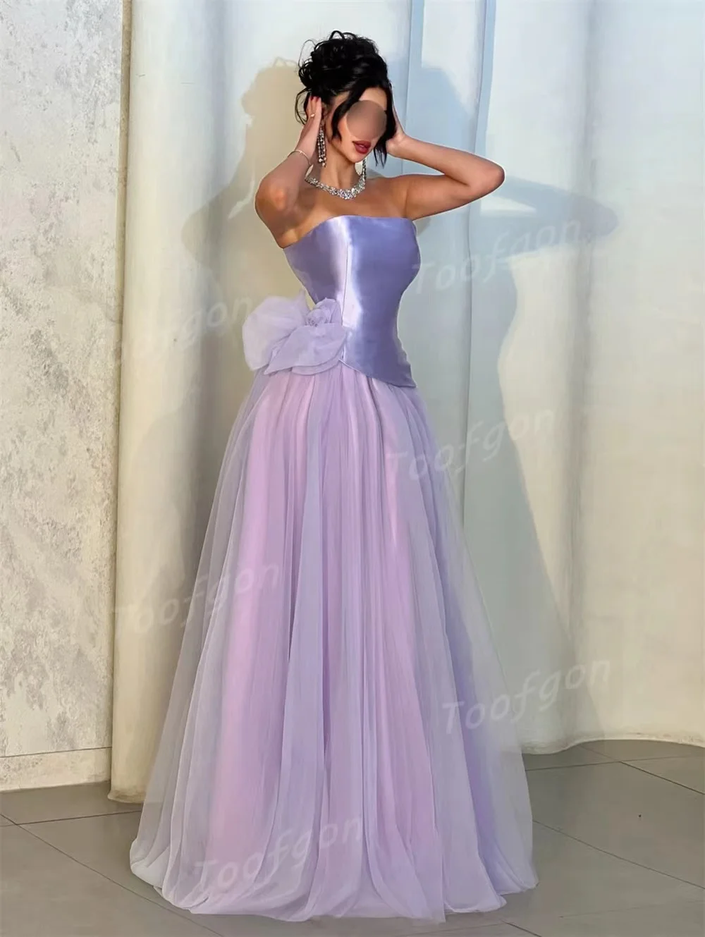 Sukienki na studniówkę Toofgon, fioletowy satynowy tiul, szyte na miarę, damskie, z kwiatami 3D, fason A, suknie na studniówkę, na formalne okazje, sukienki ślubne dla druhen