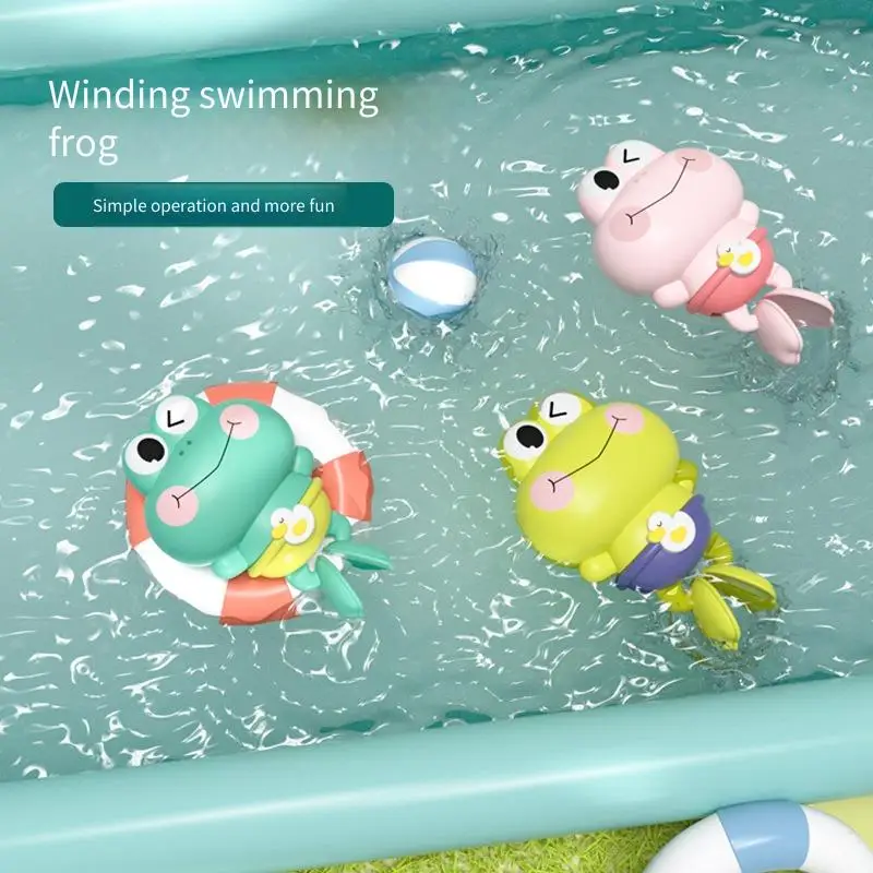 아기 목욕 장난감, 물놀이용 끈 달린 작은 개구리, 물에 놀이하는 아기 목욕 장난감, 체인 개구리
