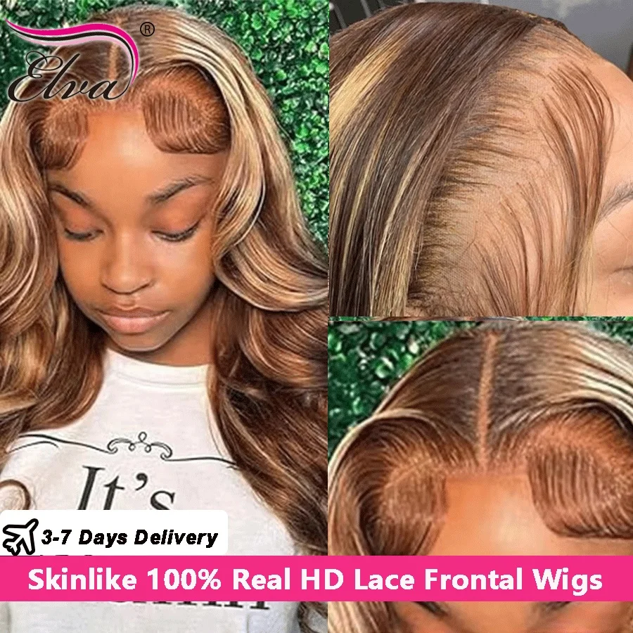 SKINLIKE Real HD Lace Front Human Hair Wigs 32inch 250% Highlight Wig 13x6 HD Lace Front Wigs Body Wave Wigs Melt Skins Glueless