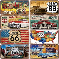 Planner Route 66 Metal Plate for Garage Bar, Pub Moto Club Poster, Wall Decor, Vintage Motorcycle Car, 18 Signs