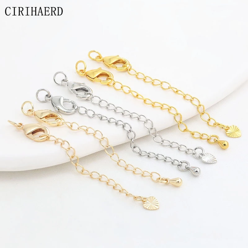

Necklace Bracelet Tail chain 14K Gold Plated Lobster Clasps Water Drop Heart Pendant Extension Chains Jewelry Making Supplies