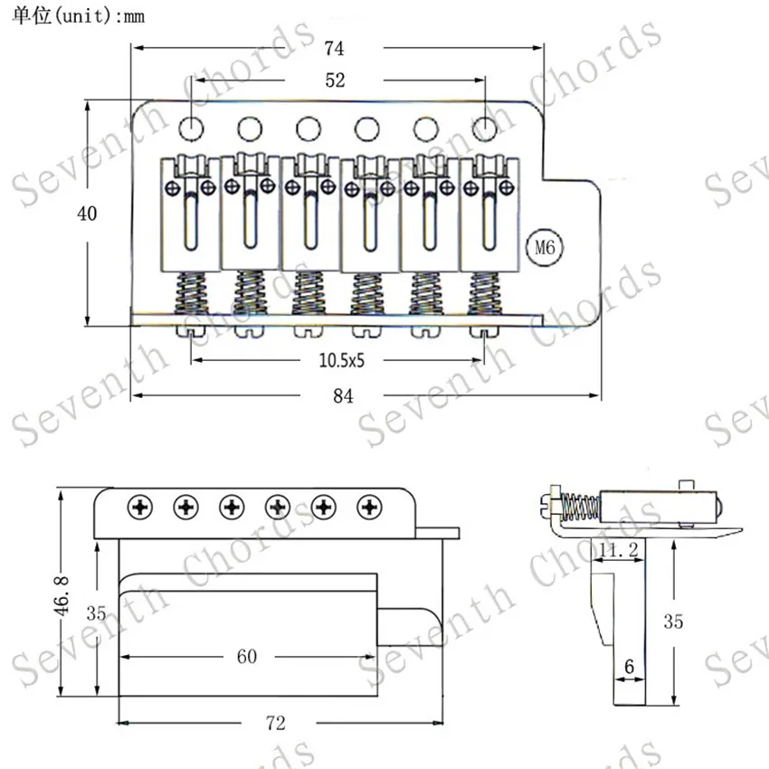 Ein Satz 6-saitiger Vintage-Roller-Saddle-Tremolo-Brückensystem mit Whammy-Bar für E-Gitarren-Zubehörteile – Detail 13