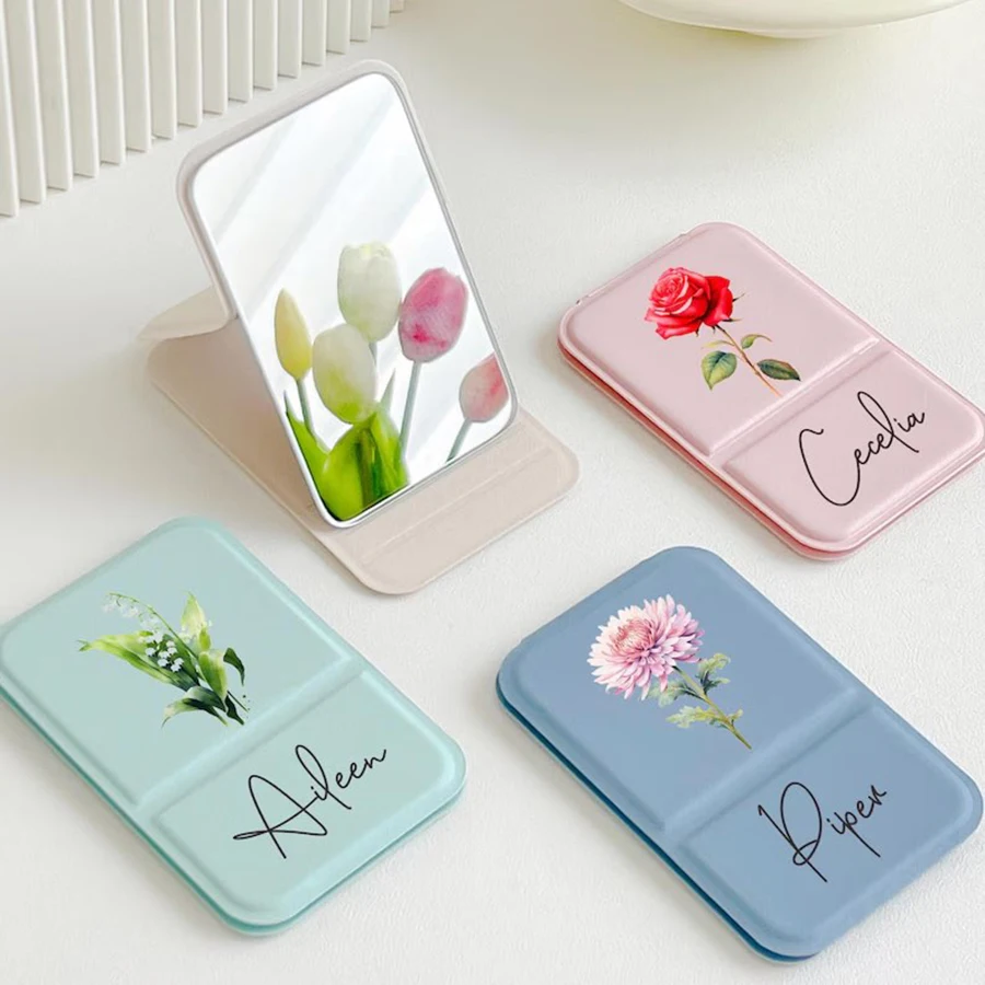 Personalisierter, individuell gestalteter kleiner Spiegel, Kosmetikspiegel, tragbarer Klappspiegel, Tischspiegel, Mini-Spiegel, tragbar, personalisiertes Geschenk
