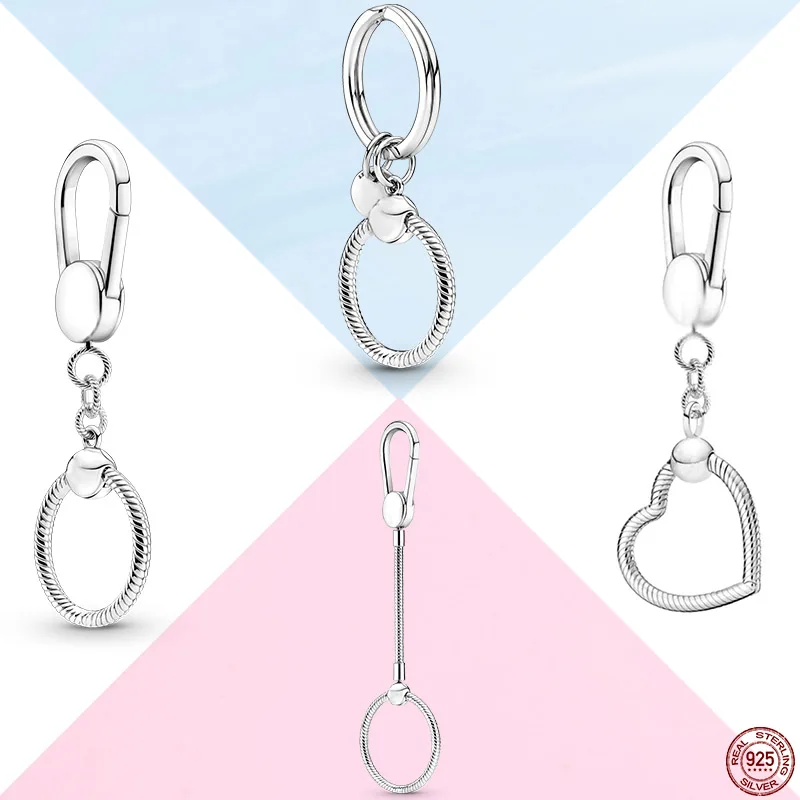 Hot Sale 925 Sterling Silver Moments Bag Charm Holder Key Ring Set Fit Original Brand Charms Women Jewelry Diy Keychain Gift