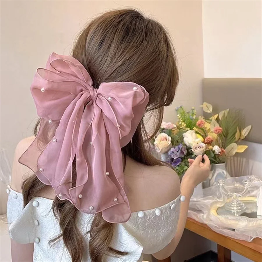 

New Double Mesh Big Ribbon Hair Bows Girl Hair Clip Spring Hairpin Bridesmaid Tiara Korean Fashion Hair Accessories Women Girls