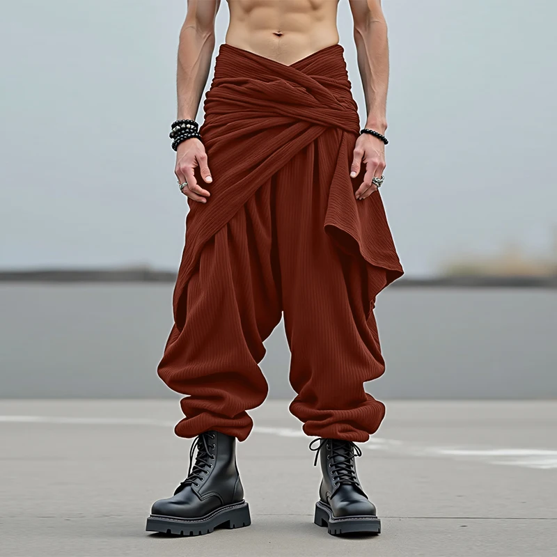 

INCERUN мужские брюки однотонные бегуны с эластичной резинкой на талии брюки для бега мужские уличные свободные 1920 модные повседневные брюки нестандартной формы