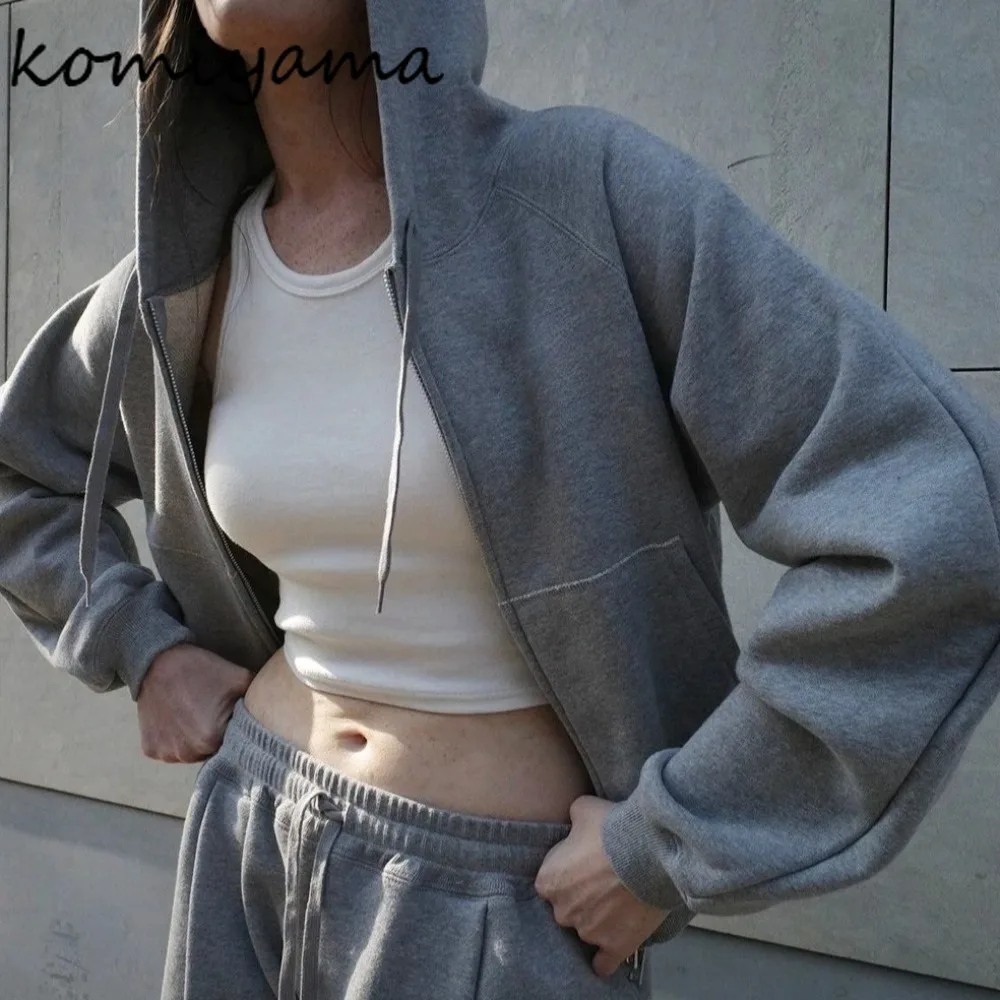 

Hooded Long Sleeve Hoodie Japanese Casual Hoodies Autumn New Zipper Woman Clothes Trendy All-match Sudaderas Pockets Tops