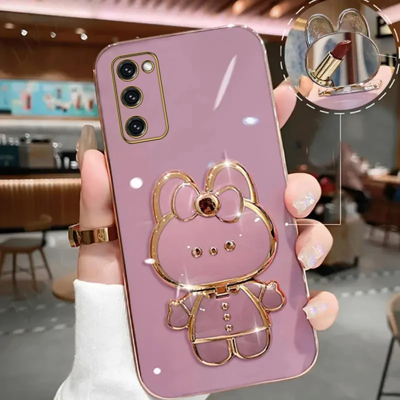 S 20 Makeup Mirror Cute Rabbit Phone Holder Case On For Samsung Galaxy S20 FE SamsungGalaxyS20 Girl Woman Used Back Cover