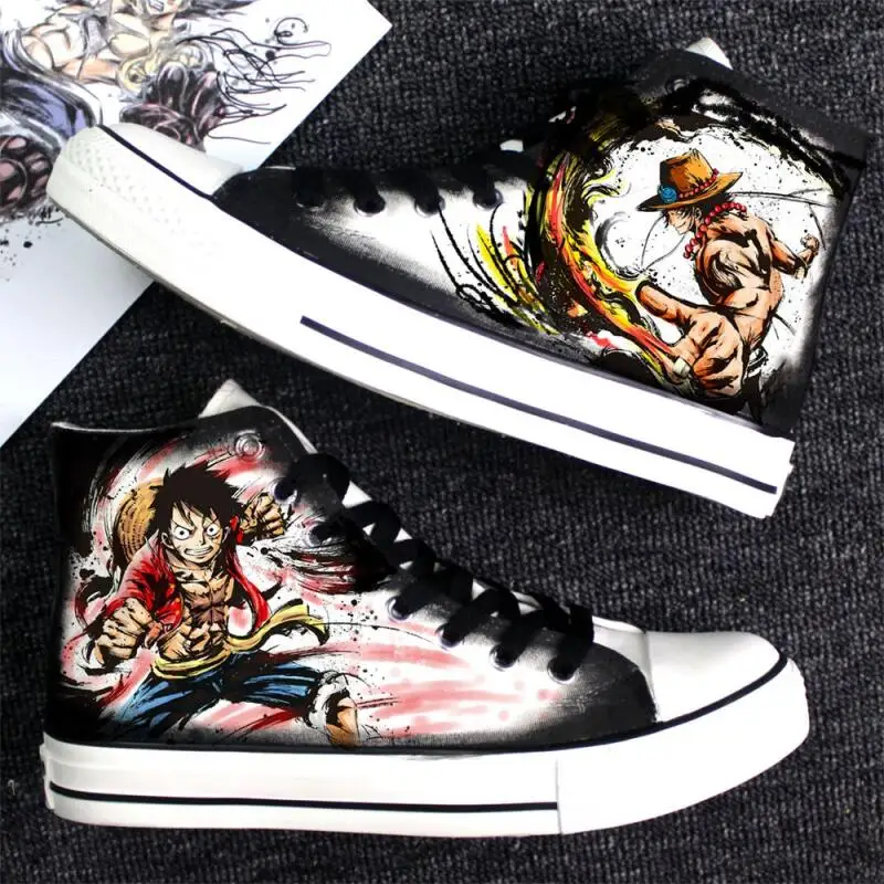 

One Piece Men's and Women's Canvas Shoes High-Top Anime Sneakers Casual Graffiti Shoes Non-Slip Monkey D. Luffy Holiday Gift