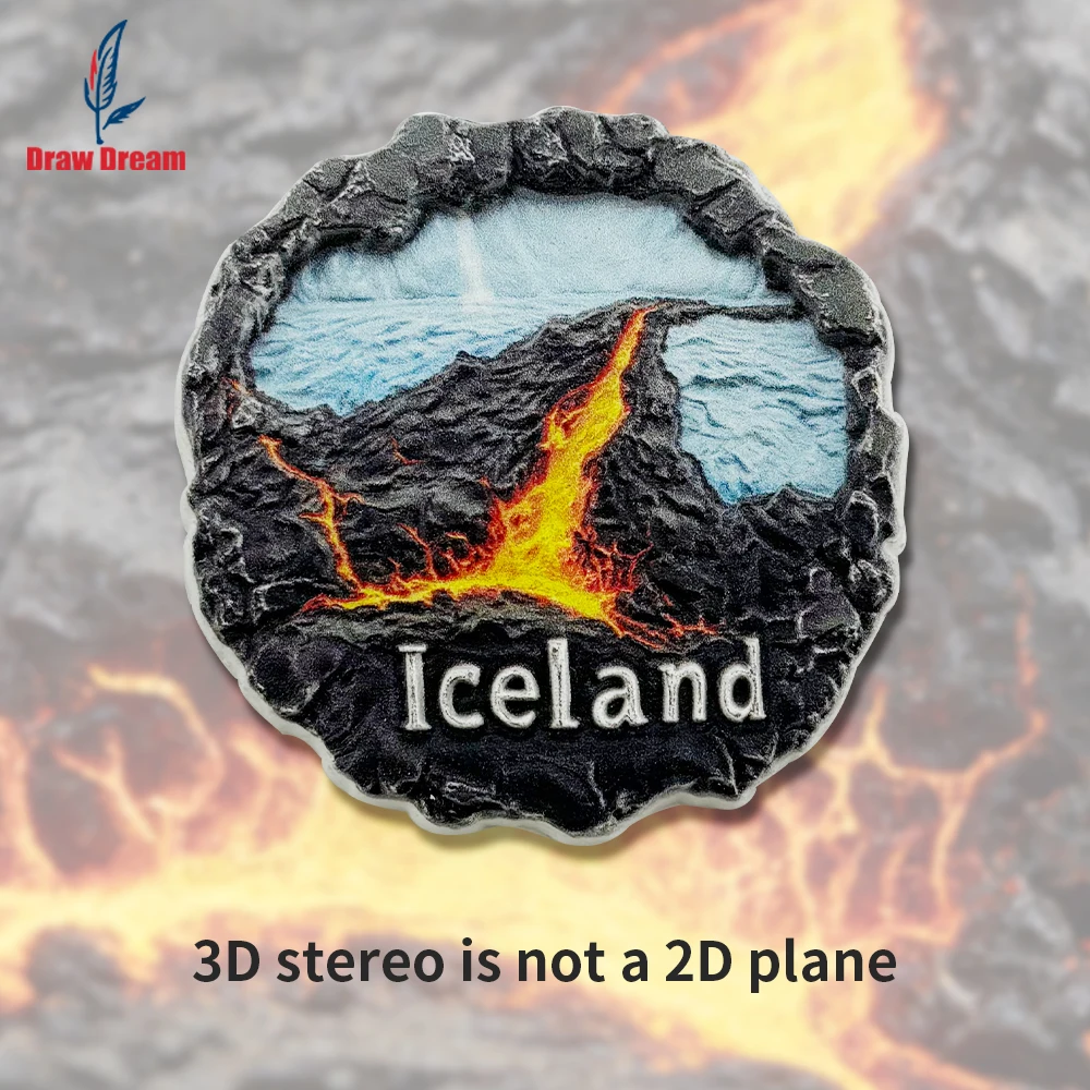 1PC Icelandic Volcano Magma Creative 3D Stereoscopic Refrigerator Magnet Travel Souvenir Home Decoration Gift Fine Art Gift