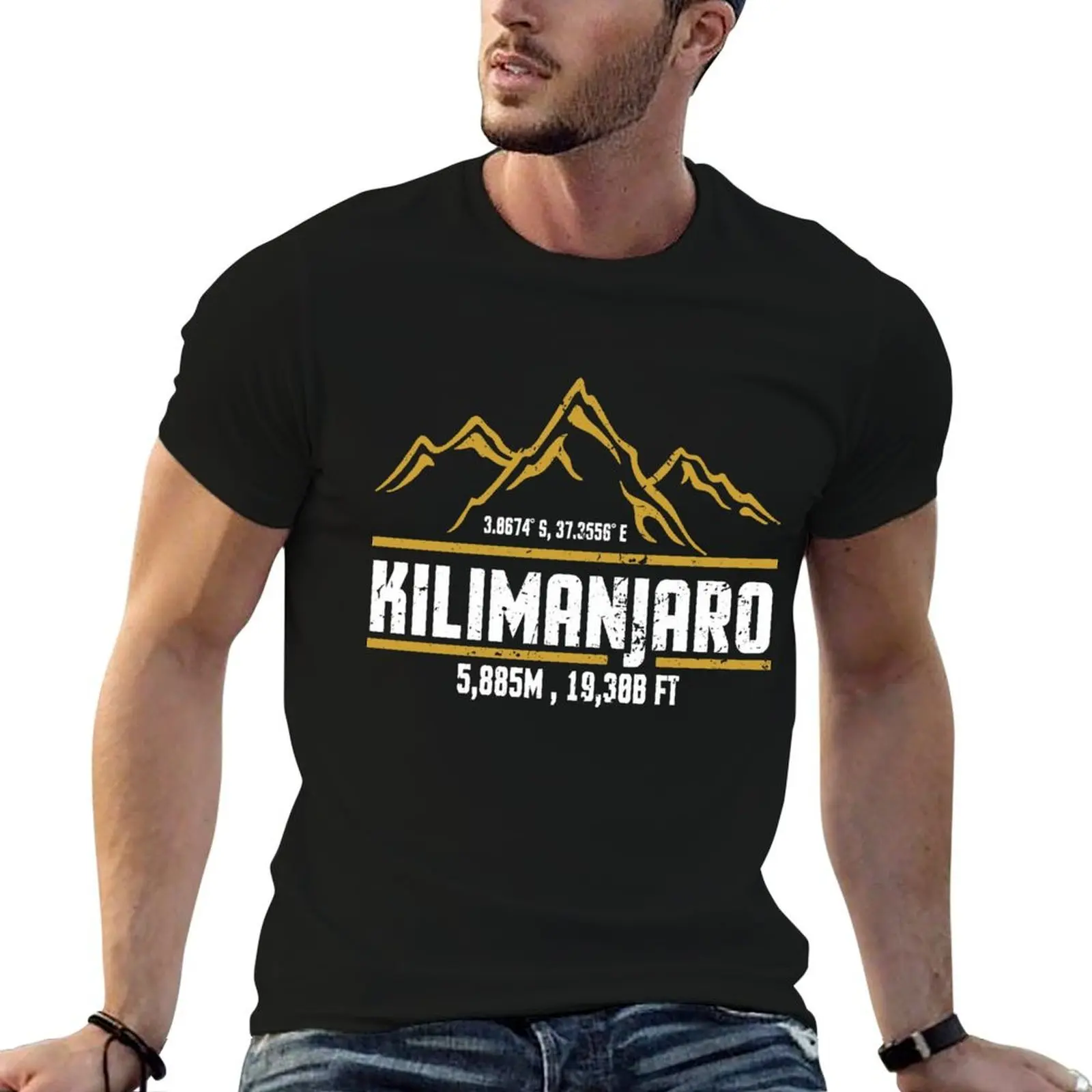 Mount Kilimanjaro height T-Shirt funny gifts plus size clothes mens cotton t shirts