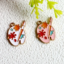 10pcs Colorful Palette Painting Brush Alloy Pendant Shiny Enamel Metal Charms DIY Necklace Bracelet Earings Keychain Accessories