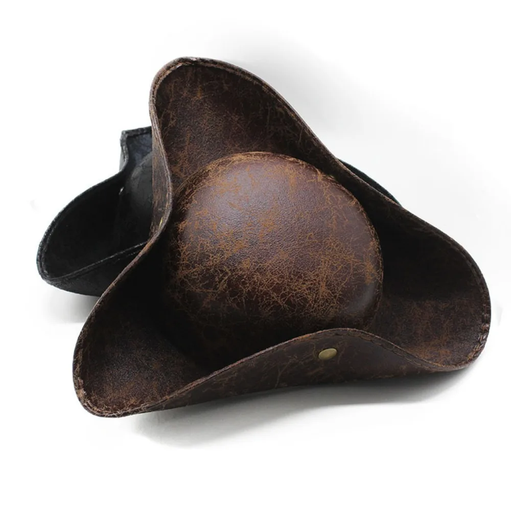 Pirate Hat Women Tricorn Brown Pirate Men Leather Faux Leather Vintage Wrinkle Distressed Captain Triangular Hat