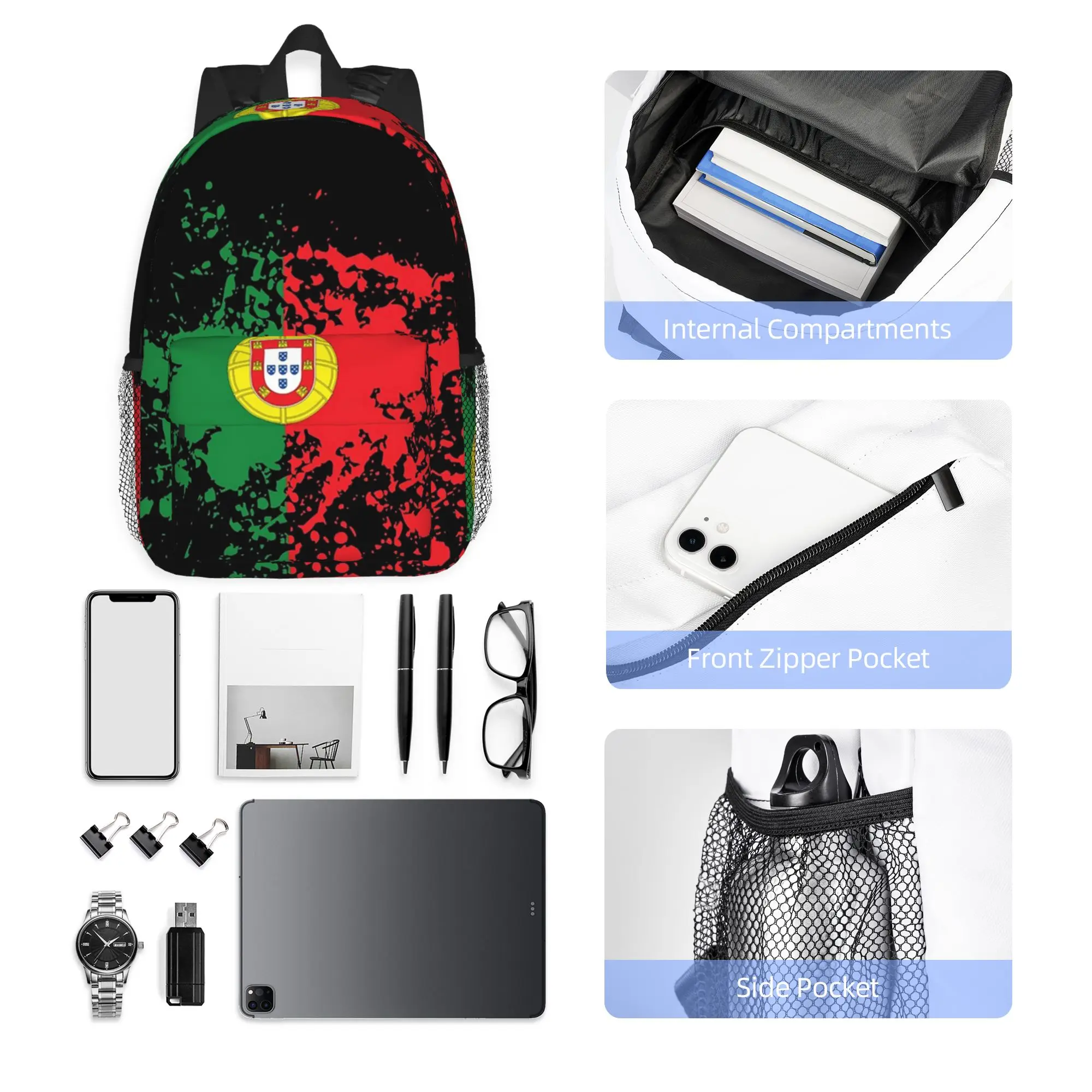 Flag Of Portugal Backpack Hot Sale Daypack Large Capacity Boys Girls BookBag Shoulder Bags for Men Women School Bag