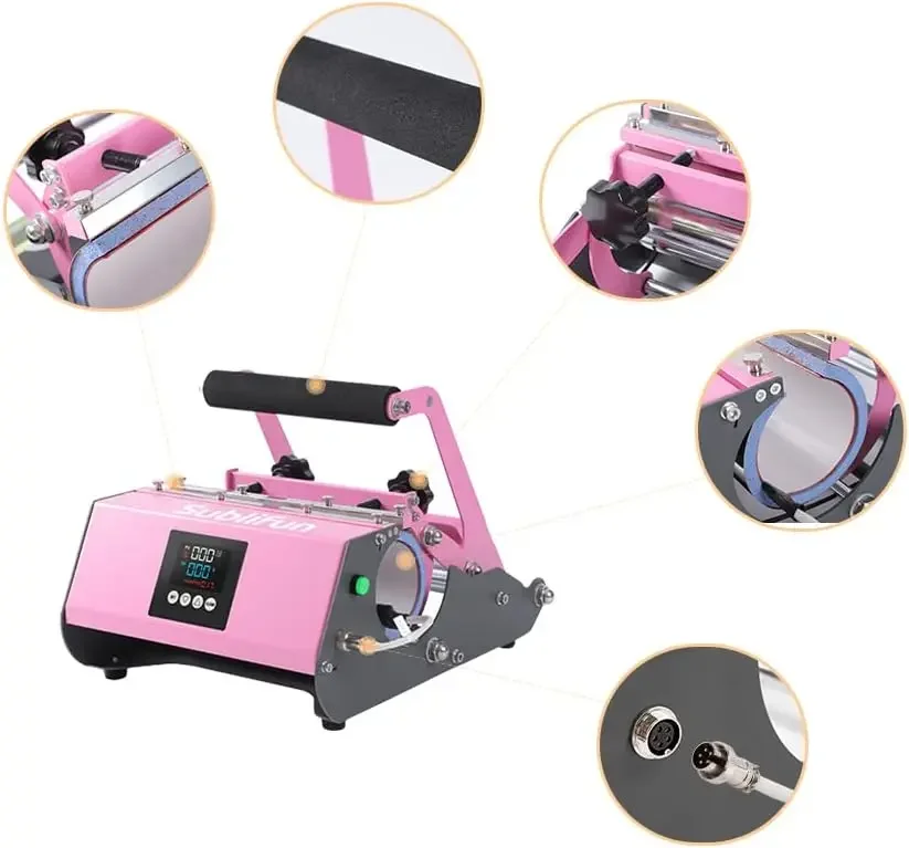 2 in 1 Pink Tumbler Heat Press Machine for 12、17、20、30 OZ Glass Stainless Steel Sublimation Skinny Straight Tumbler Mug